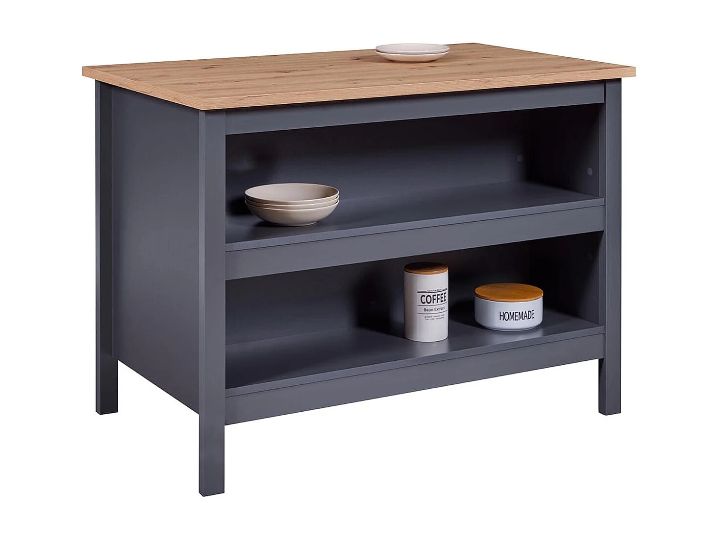 KENNY - Ilot de Cuisine Anthracite et Plateau Effet Bois