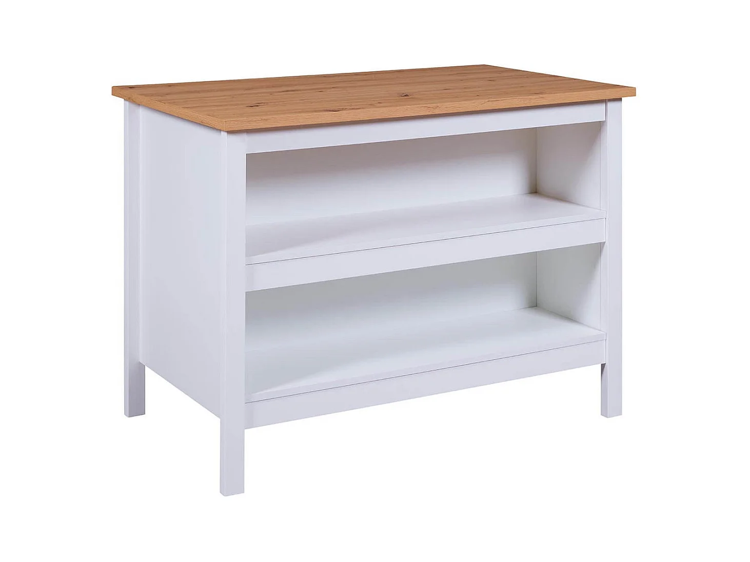 KENNY - Ilot de Cuisine Blanc et Plateau Effet Bois