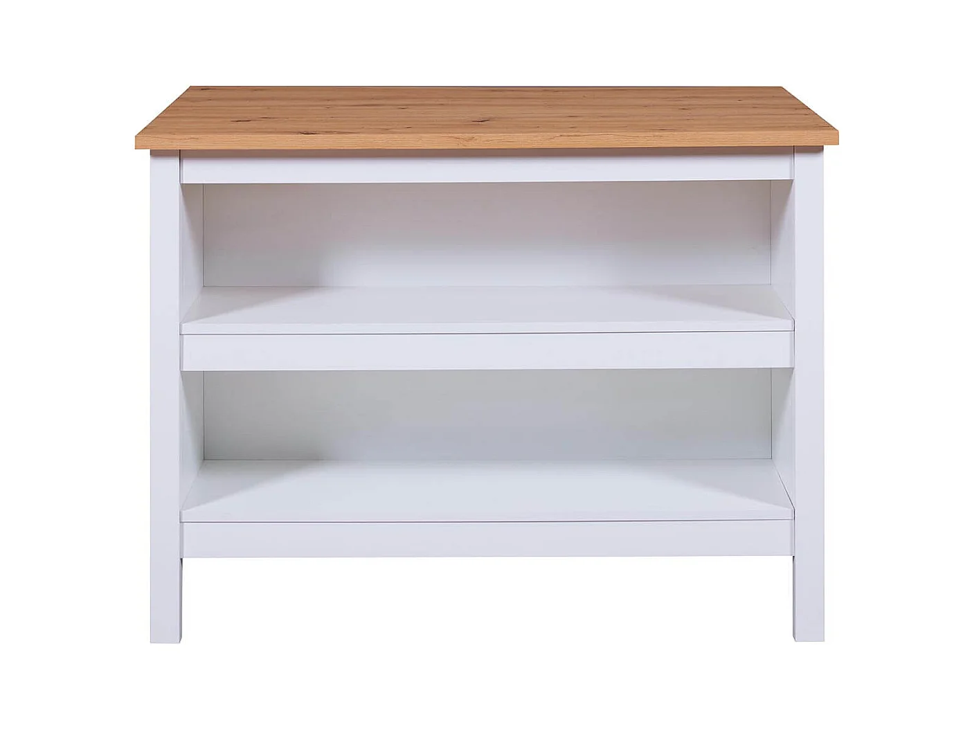 KENNY - Ilot de Cuisine Blanc et Plateau Effet Bois