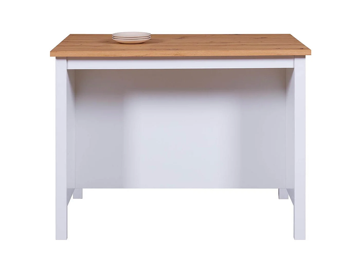 KENNY - Ilot de Cuisine Blanc et Plateau Effet Bois