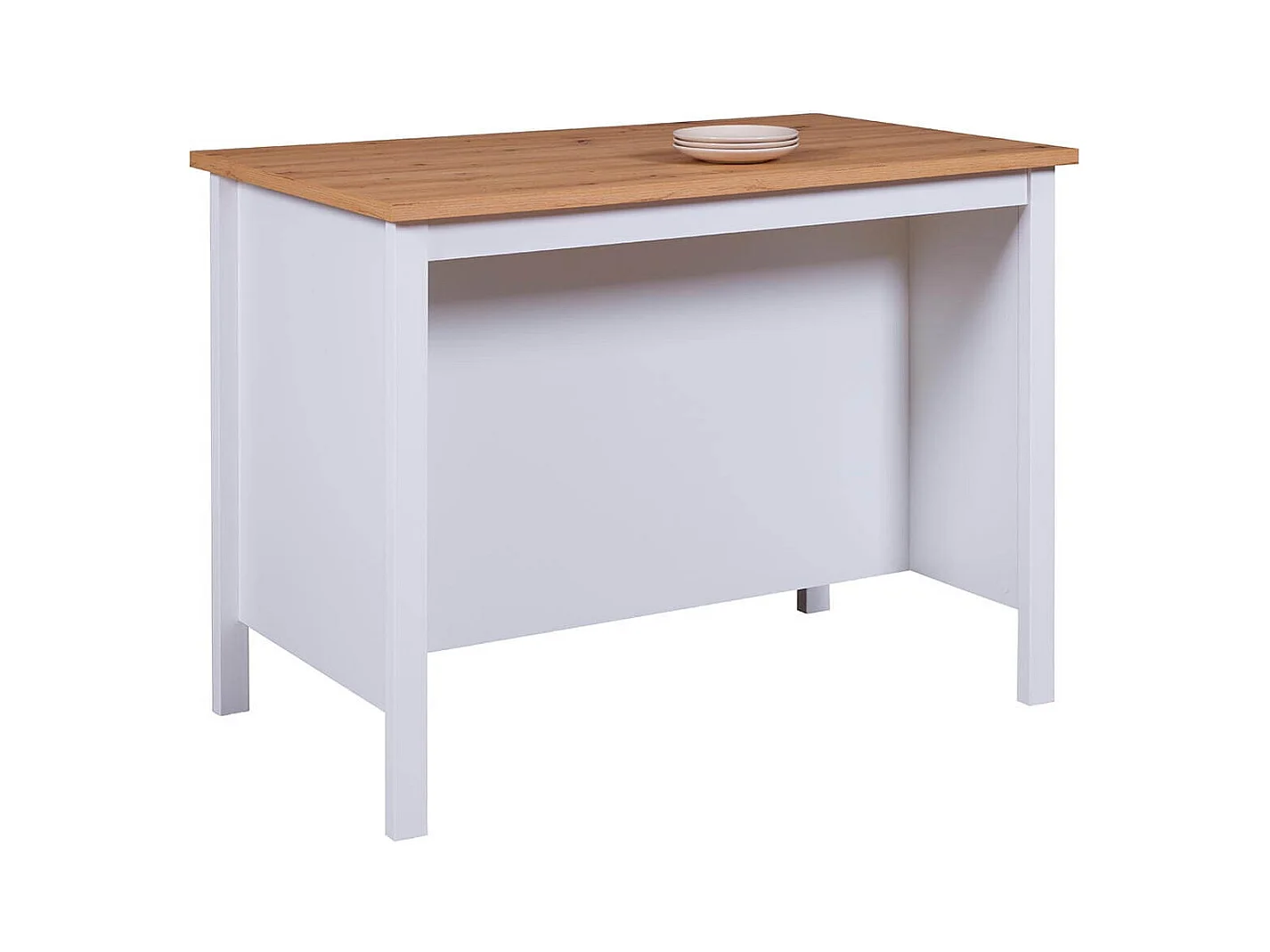 KENNY - Ilot de Cuisine Blanc et Plateau Effet Bois