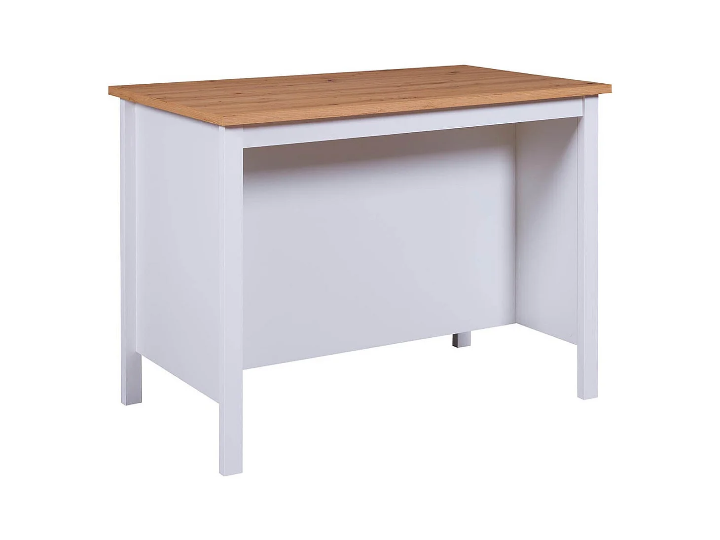 KENNY - Ilot de Cuisine Blanc et Plateau Effet Bois