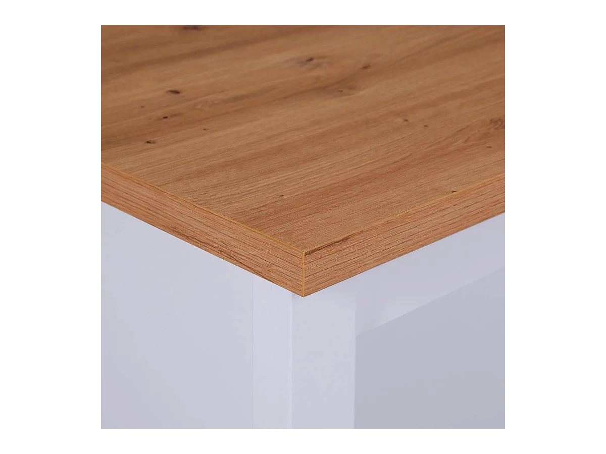 KENNY - Ilot de Cuisine Blanc et Plateau Effet Bois