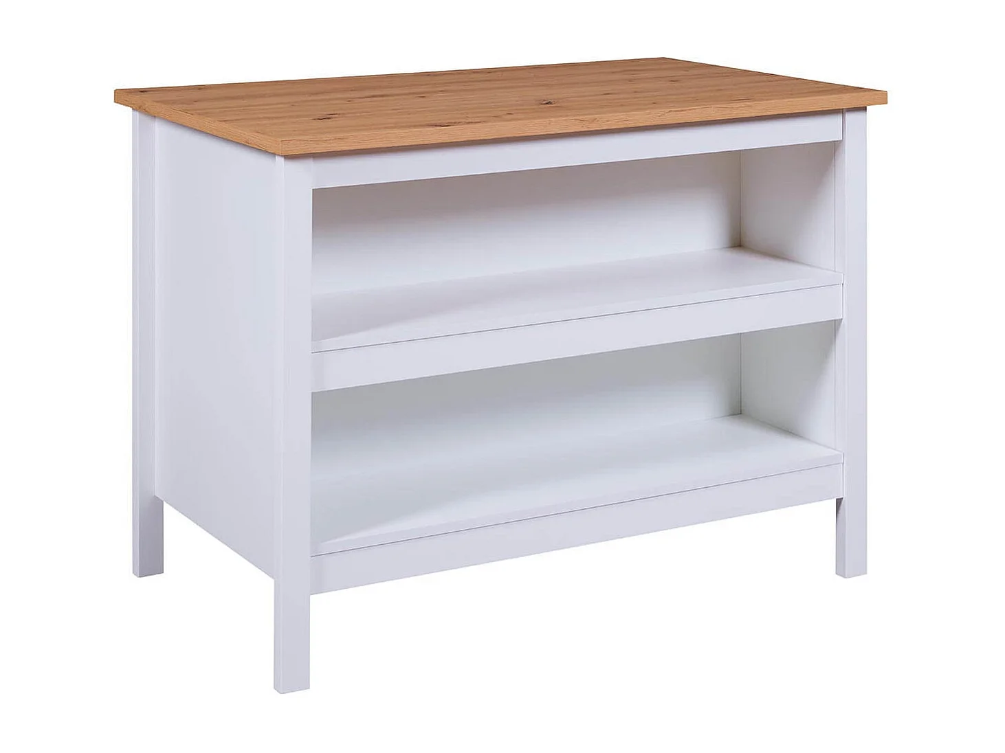 KENNY - Ilot de Cuisine Blanc et Plateau Effet Bois