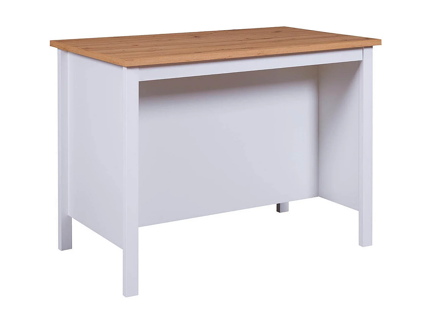 KENNY - Ilot de Cuisine Blanc et Plateau Effet Bois