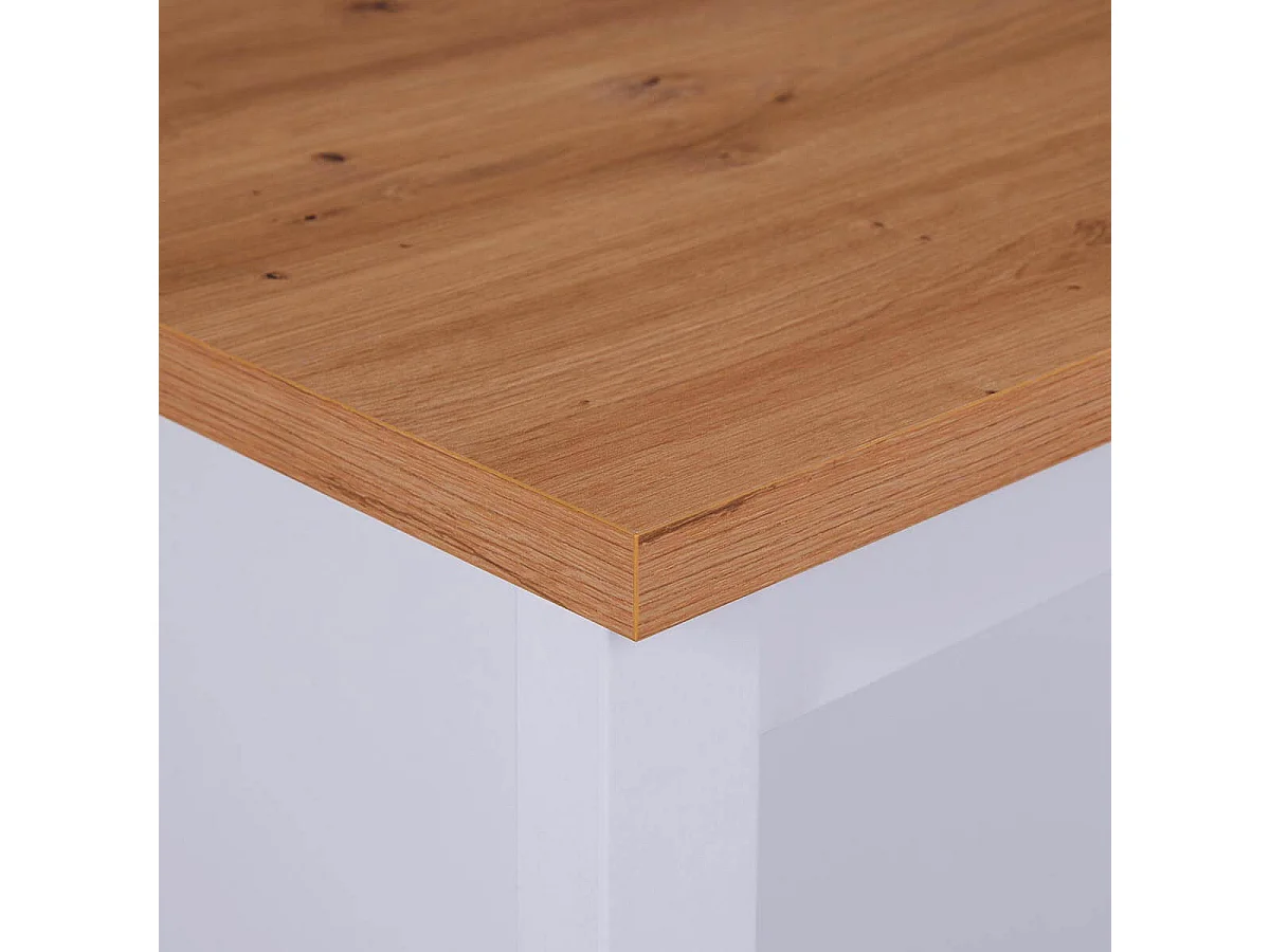 KENNY - Ilot de Cuisine Blanc et Plateau Effet Bois