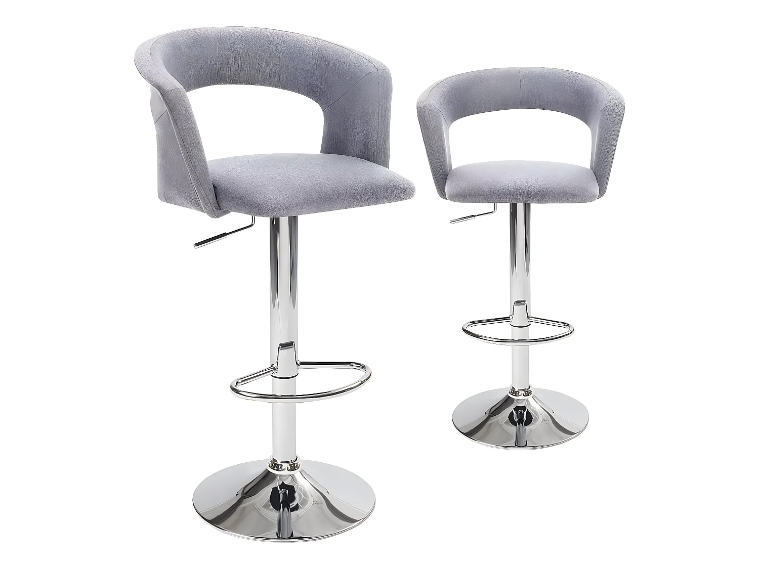 Lot 2 tabourets de bar siège tissu rembourré dossier accoudoir pivotant hauteur réglable AYO (gris)