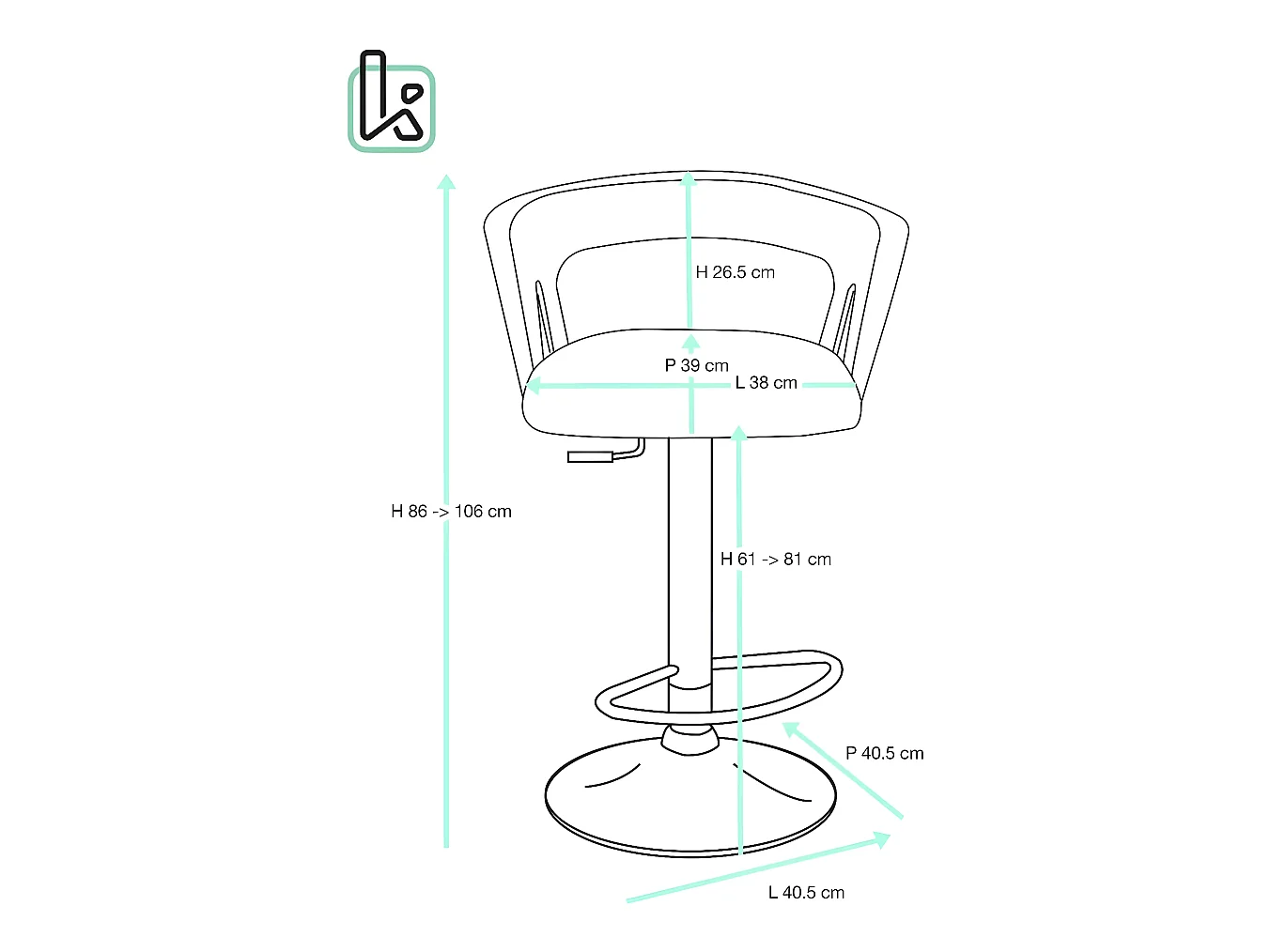 Lote de 2 taburetes de bar de diseño, asiento de tela acolchada con respaldo y reposabrazos, giratorio y altura regulable, base cromada AYO (gris)