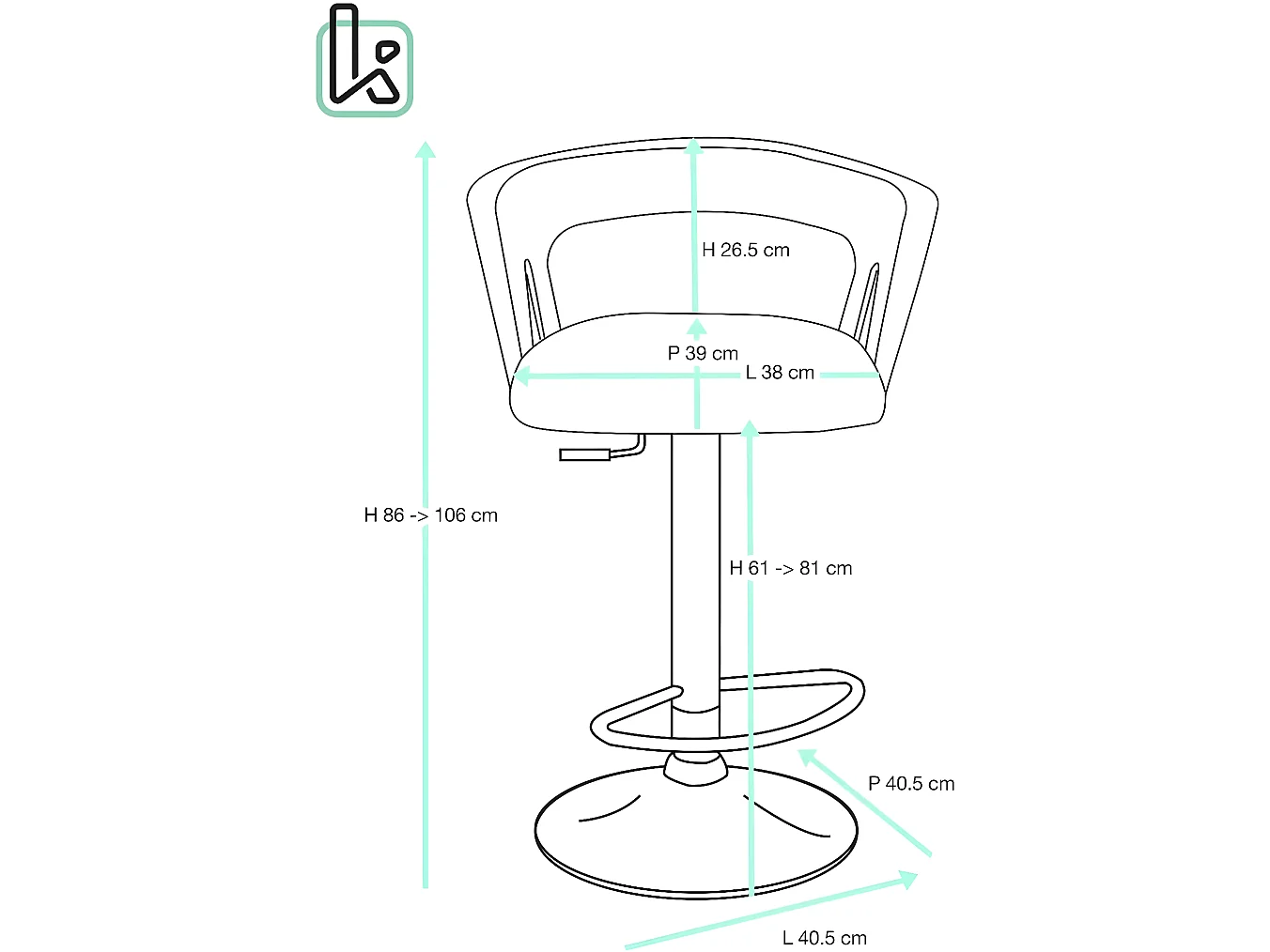 Lot 2 tabourets de bar siège tissu rembourré dossier accoudoir pivotant hauteur réglable AYO (gris)