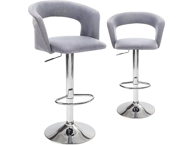 Lot 2 tabourets de bar siège tissu rembourré dossier accoudoir pivotant hauteur réglable AYO (gris)