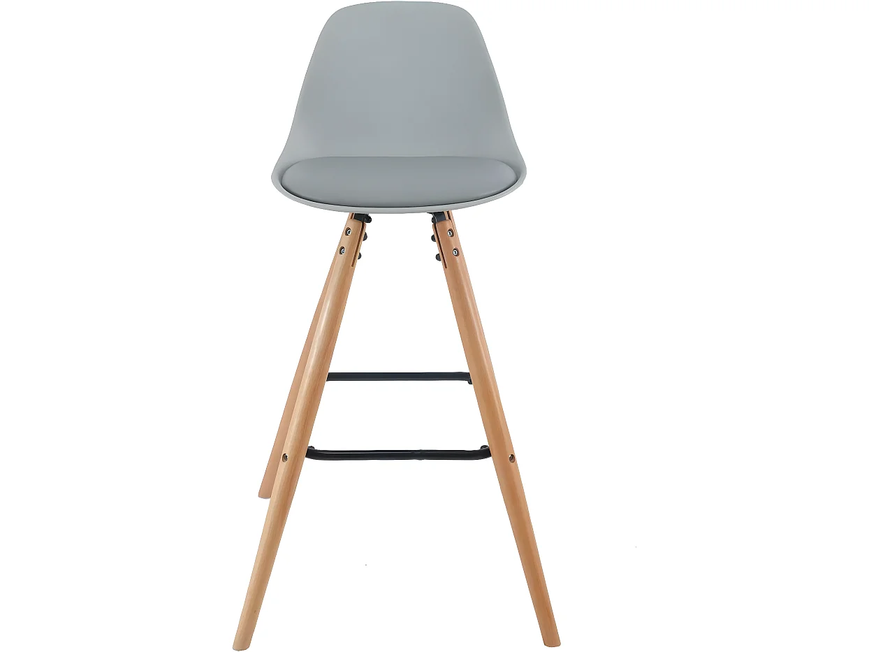 Lot 2 tabourets de bar scandinaves 71cm dossier coussin simili cuir pieds bois SHUG (gris)