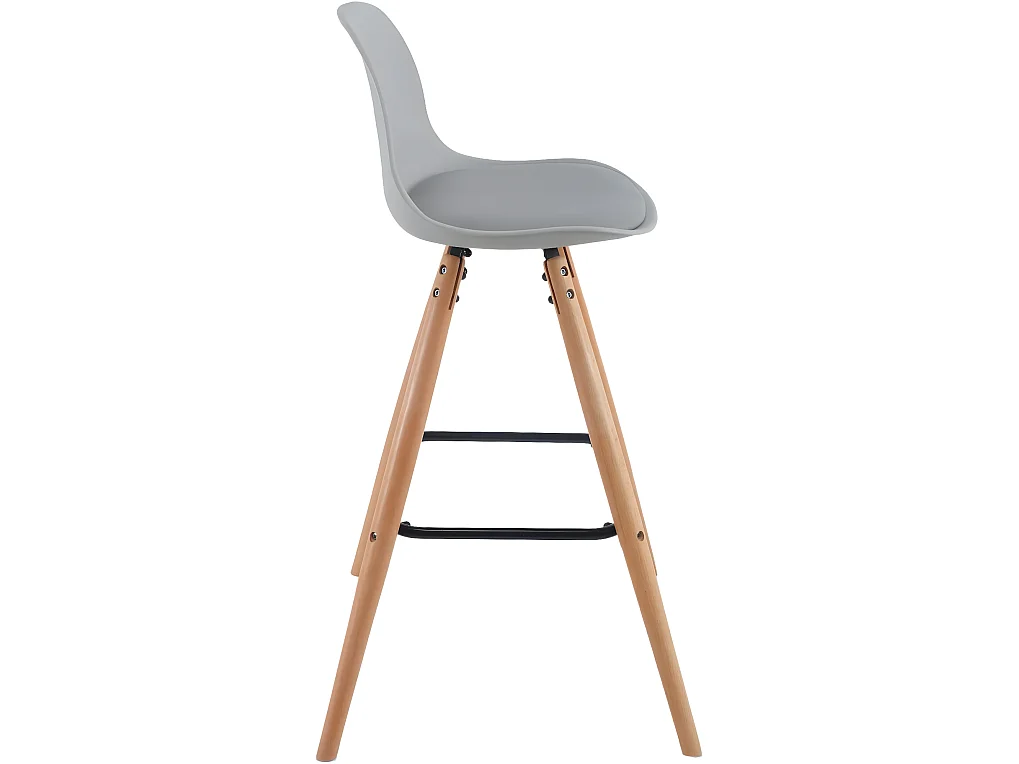 Lot 2 tabourets de bar scandinaves 71cm dossier coussin simili cuir pieds bois SHUG (gris)