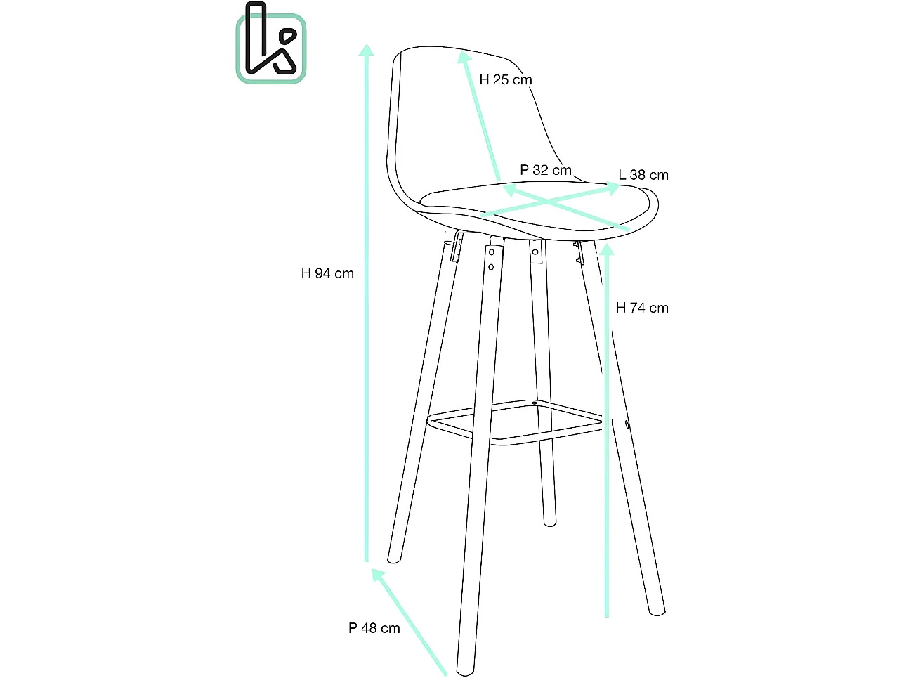 Lot 2 tabourets de bar scandinaves 71cm dossier coussin simili cuir pieds bois SHUG (gris)