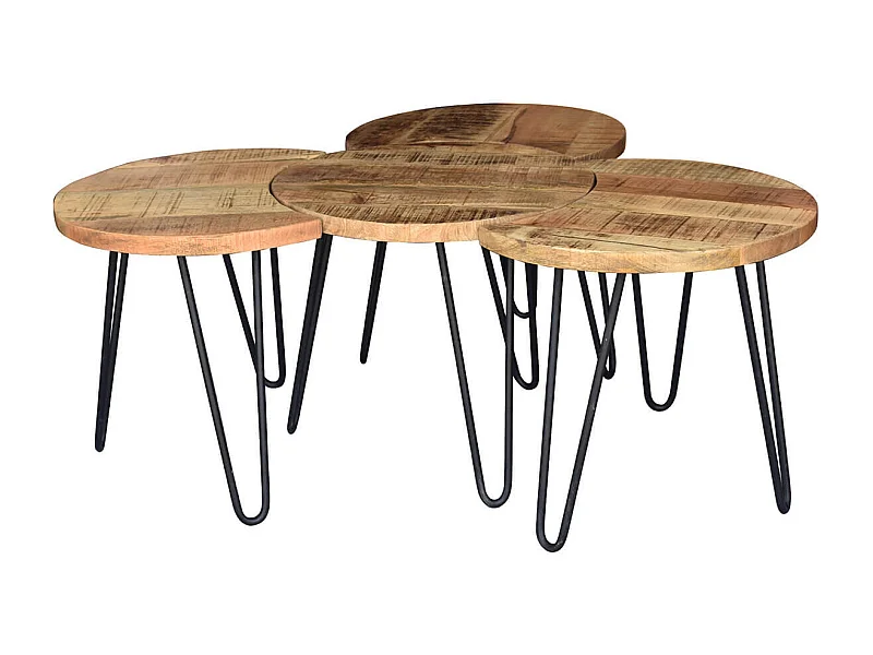 POZZ - Lot de 4 Tables d'Appoint Modulables en Manguier