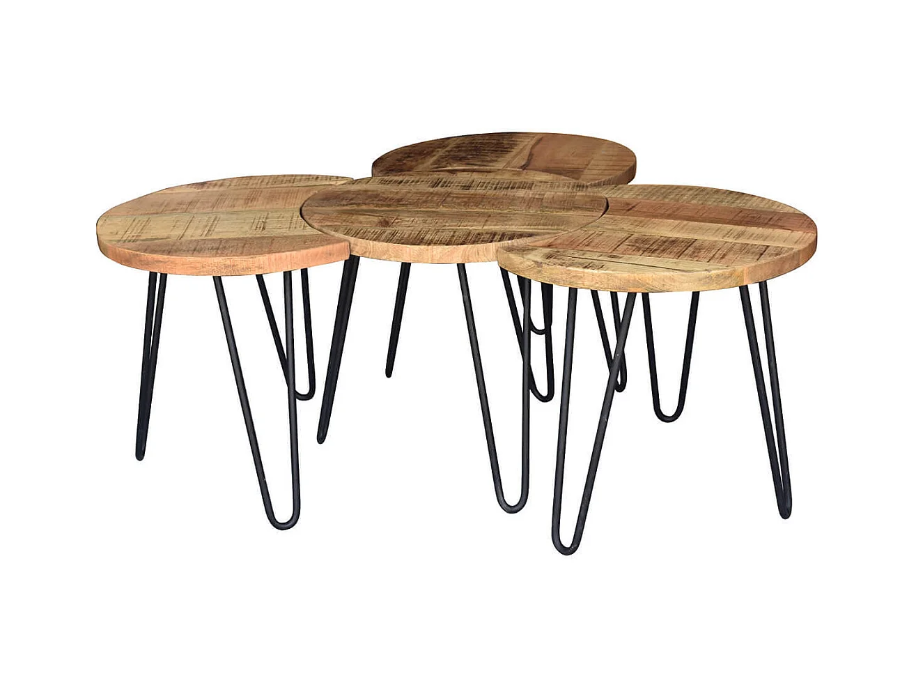 POZZ - Lot de 4 Tables d'Appoint Modulables en Manguier