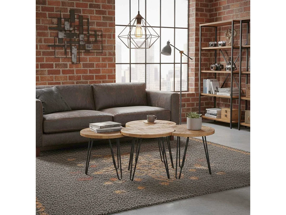 POZZ - Lot de 4 Tables d'Appoint Modulables en Manguier