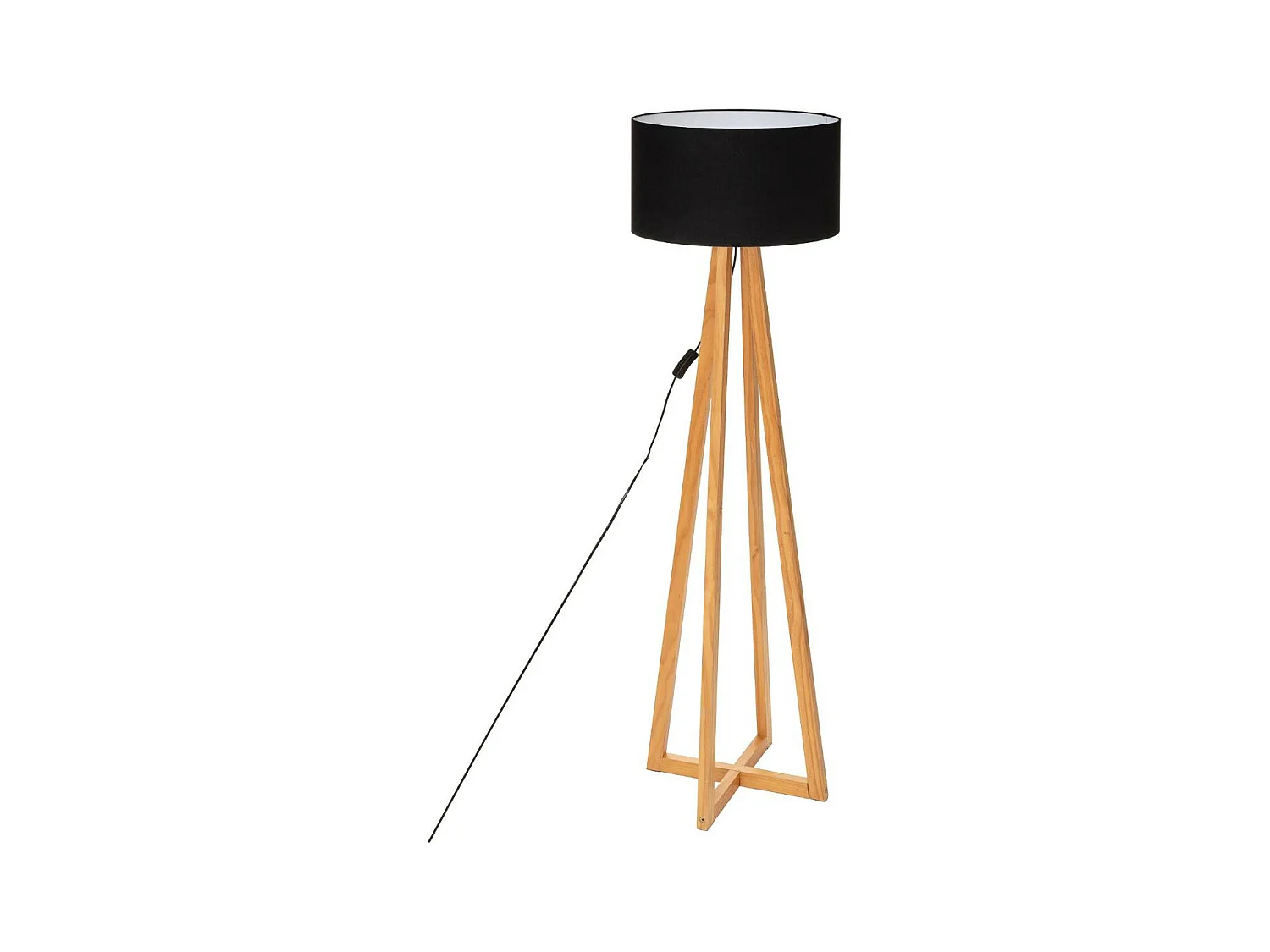Lampadaire Pied en Bois et Abat-jour Noir H 141 cm