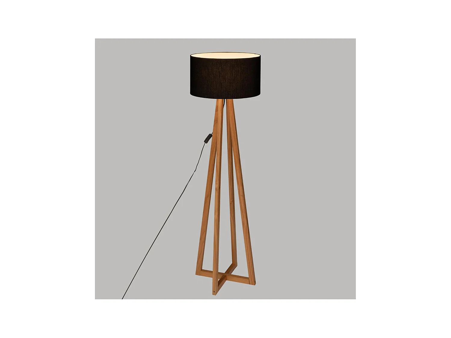 Lampadaire Pied en Bois et Abat-jour Noir H 141 cm