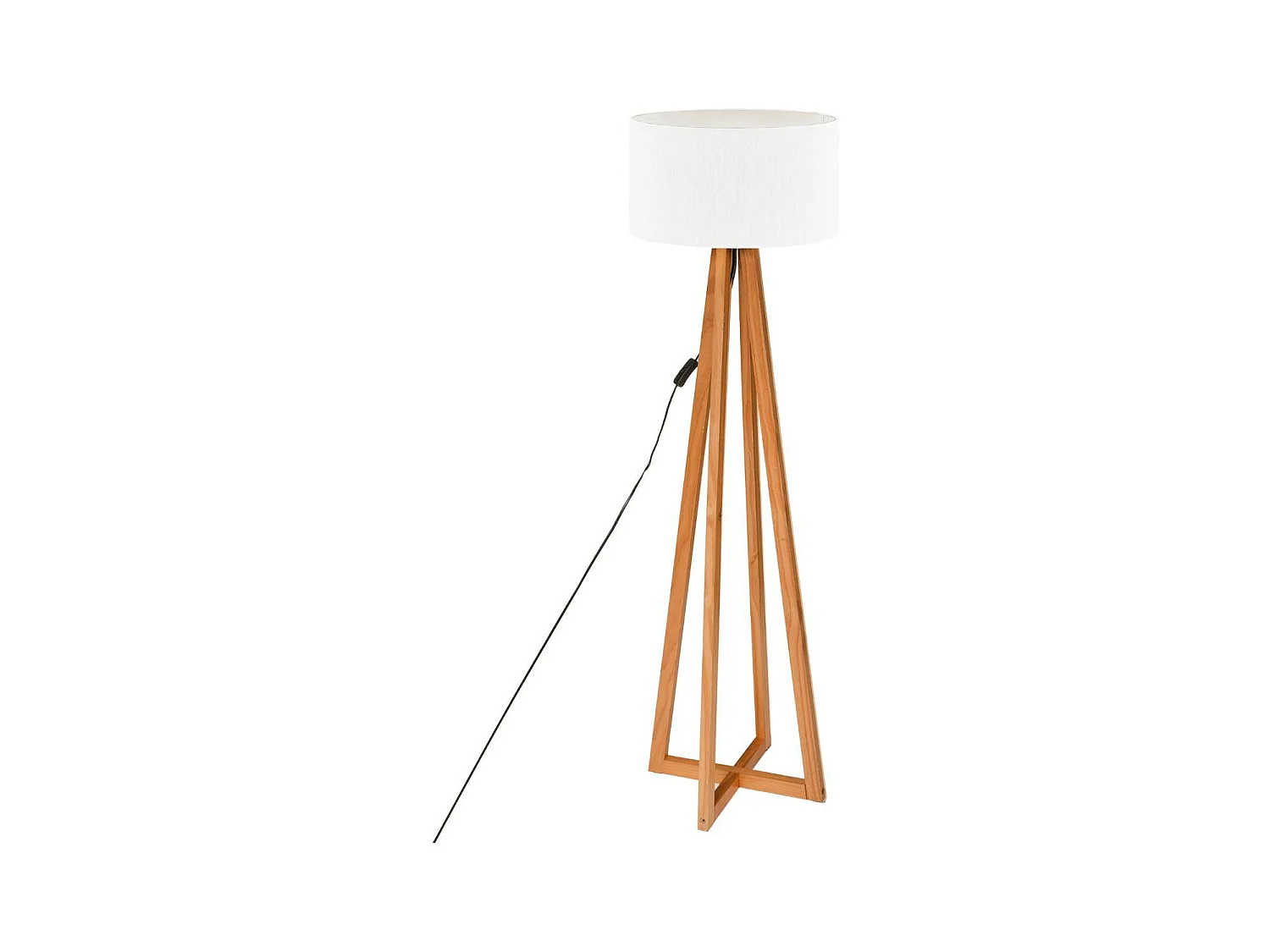 Lampadaire Pied en Bois et Abat-jour Blanc H 141 cm