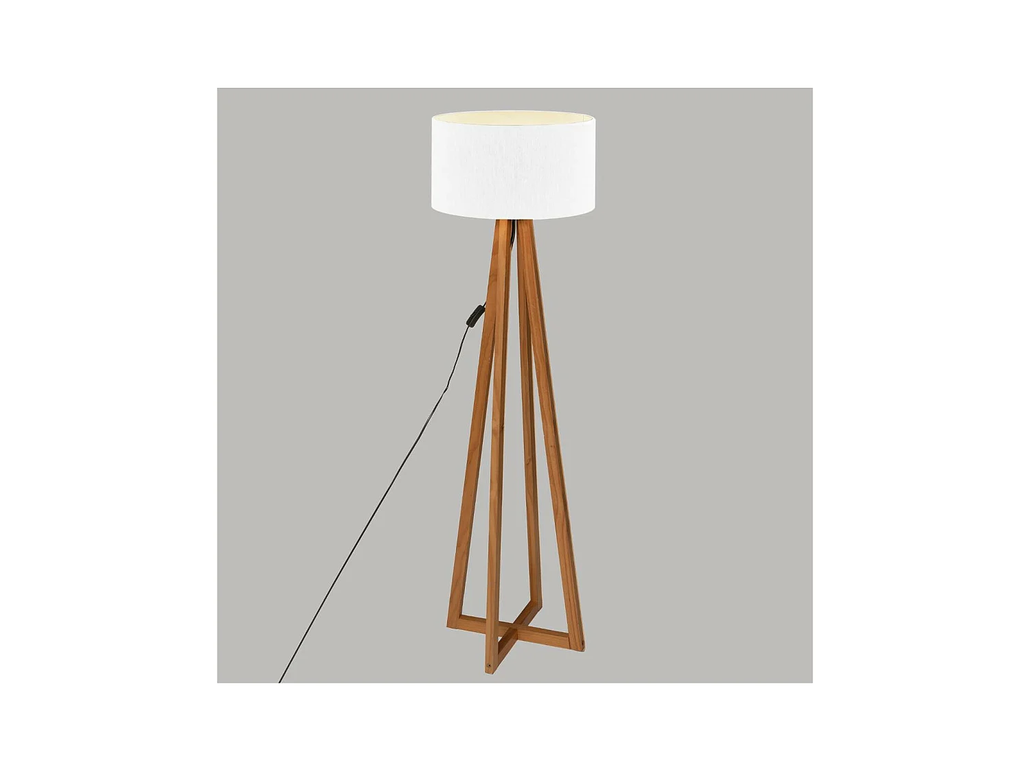 Lampadaire Pied en Bois et Abat-jour Blanc H 141 cm