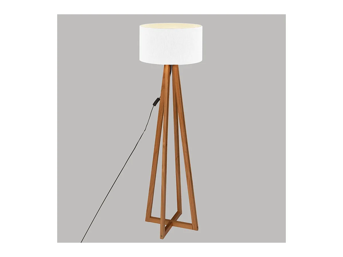 Lampadaire Pied en Bois et Abat-jour Blanc H 141 cm