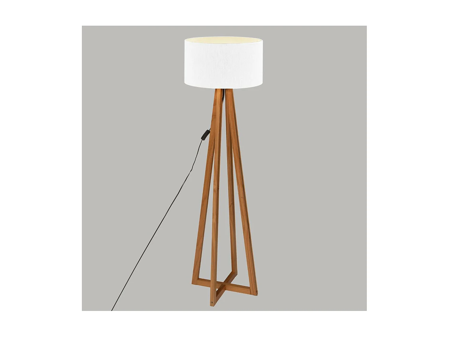 Lampadaire Pied en Bois et Abat-jour Blanc H 141 cm
