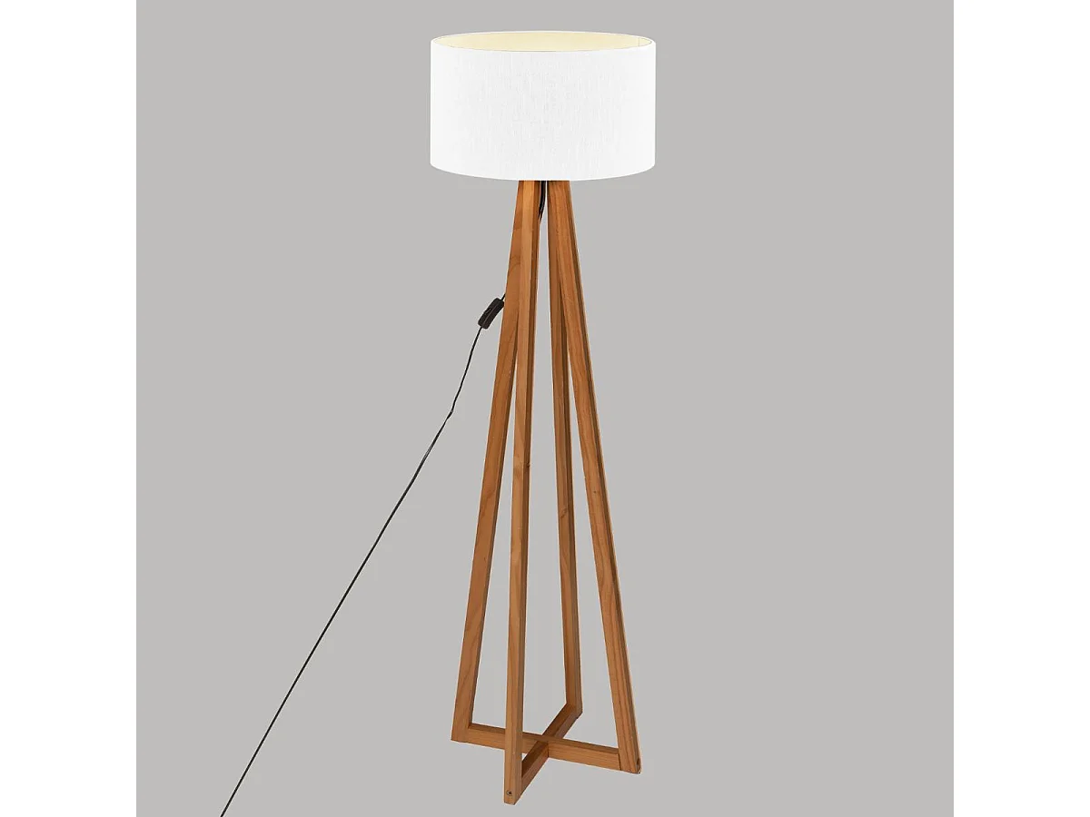 Lampadaire Pied en Bois et Abat-jour Blanc H 141 cm