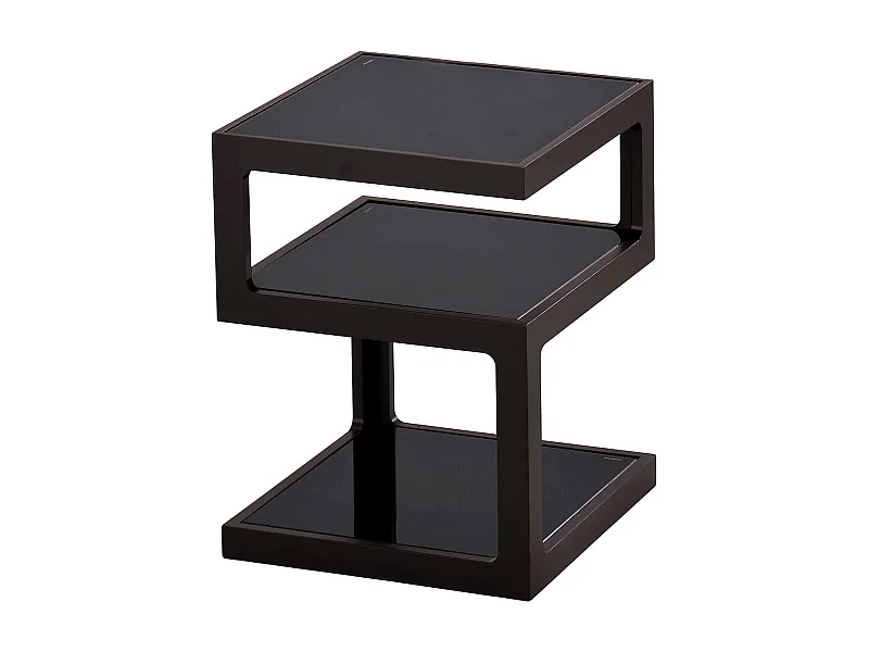 CUBIKA - Chevet Noir 3 Niveaux Plateaux en Verre