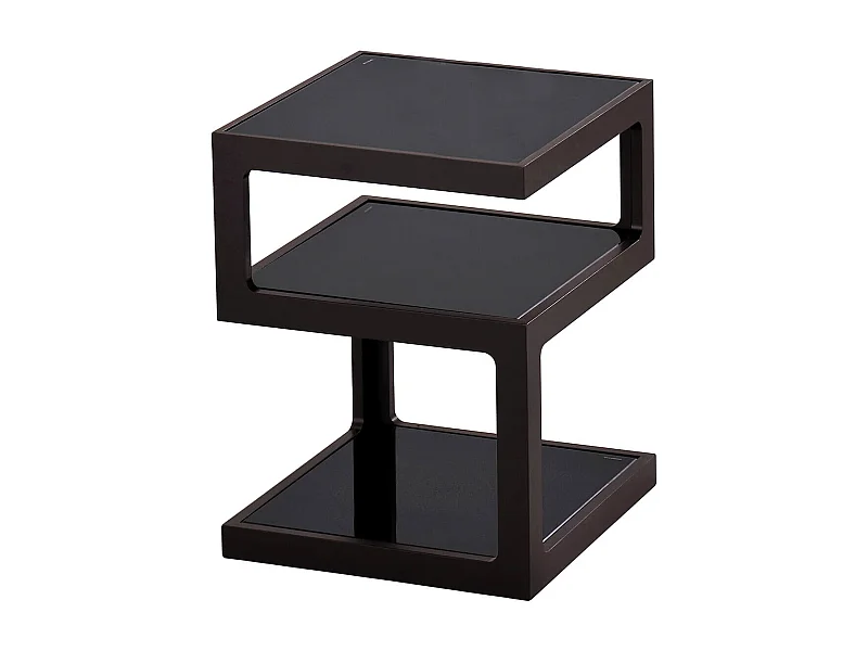 CUBIKA - Chevet Noir 3 Niveaux Plateaux en Verre