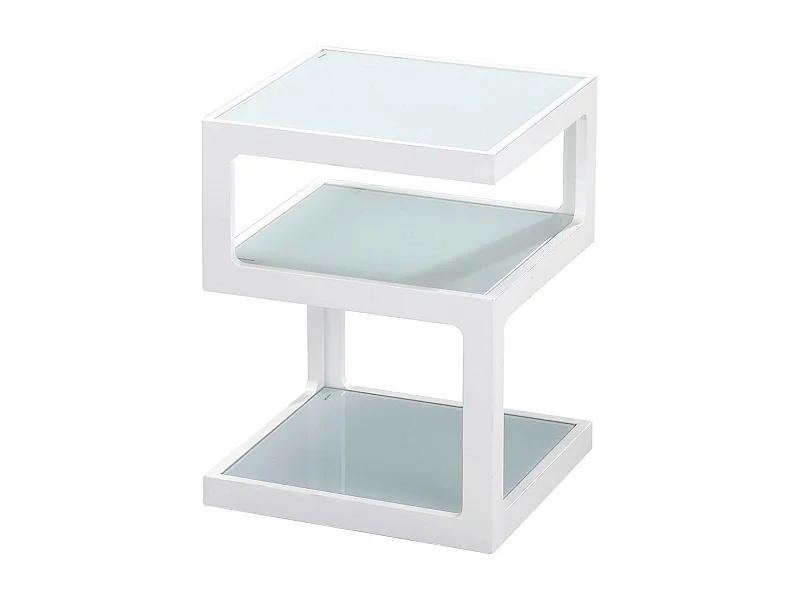 CUBIKA - Chevet Blanc 3 Niveaux Plateaux en Verre