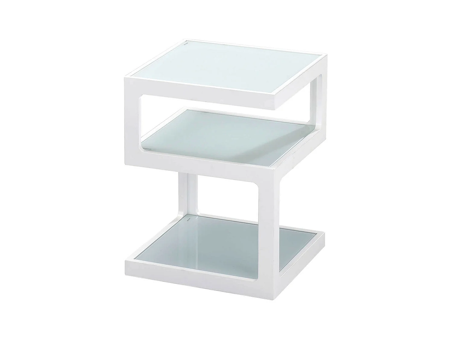 CUBIKA - Chevet Blanc 3 Niveaux Plateaux en Verre