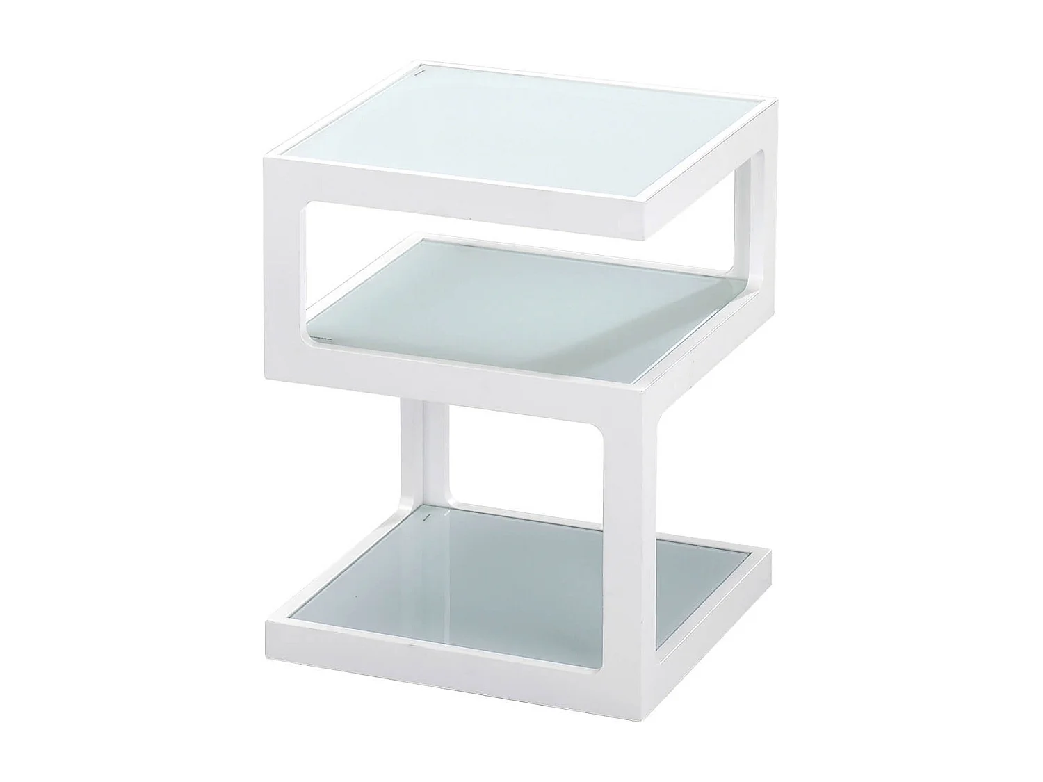 CUBIKA - Chevet Blanc 3 Niveaux Plateaux en Verre