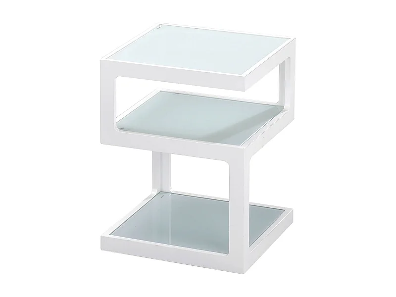CUBIKA - Chevet Blanc 3 Niveaux Plateaux en Verre