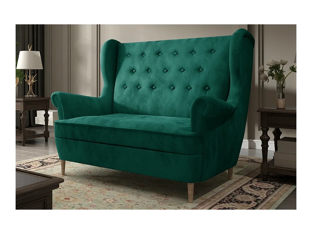 Canapé 2 places en tissu velours de catégorie Luxe, vert - ARNAUD