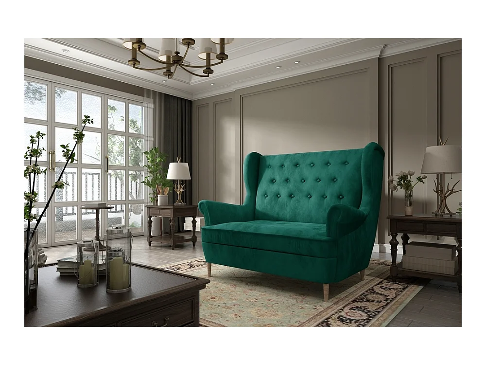 Canapé 2 places en tissu velours de catégorie Luxe, vert - ARNAUD