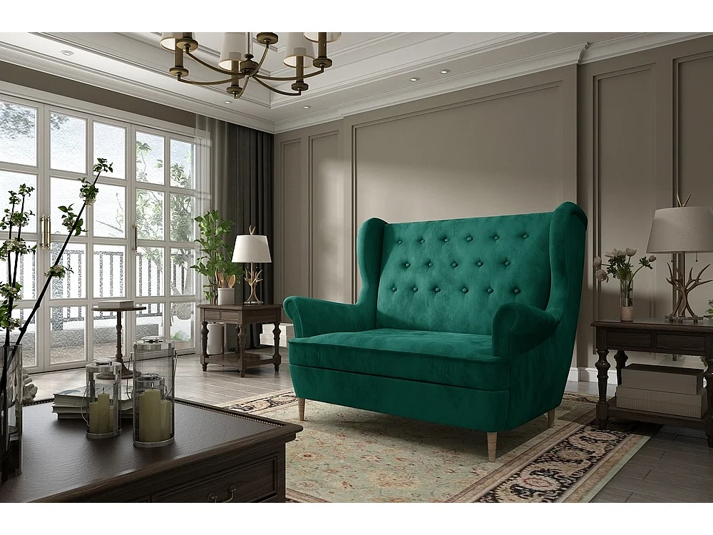 Canapé 2 places en tissu velours de catégorie Luxe, vert - ARNAUD