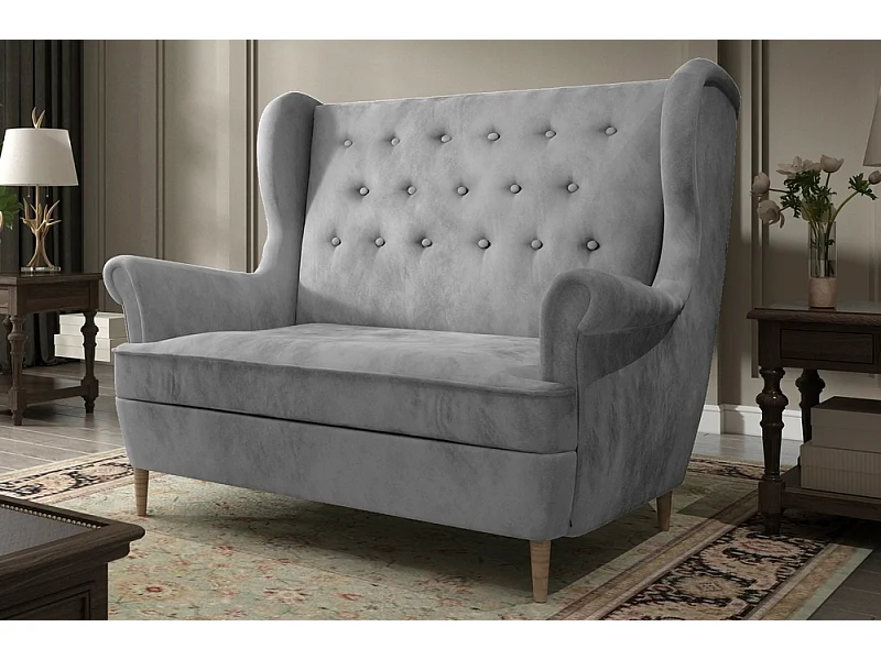 Canapé 2 places en tissu velours de catégorie Luxe, Gris - ARNAUD