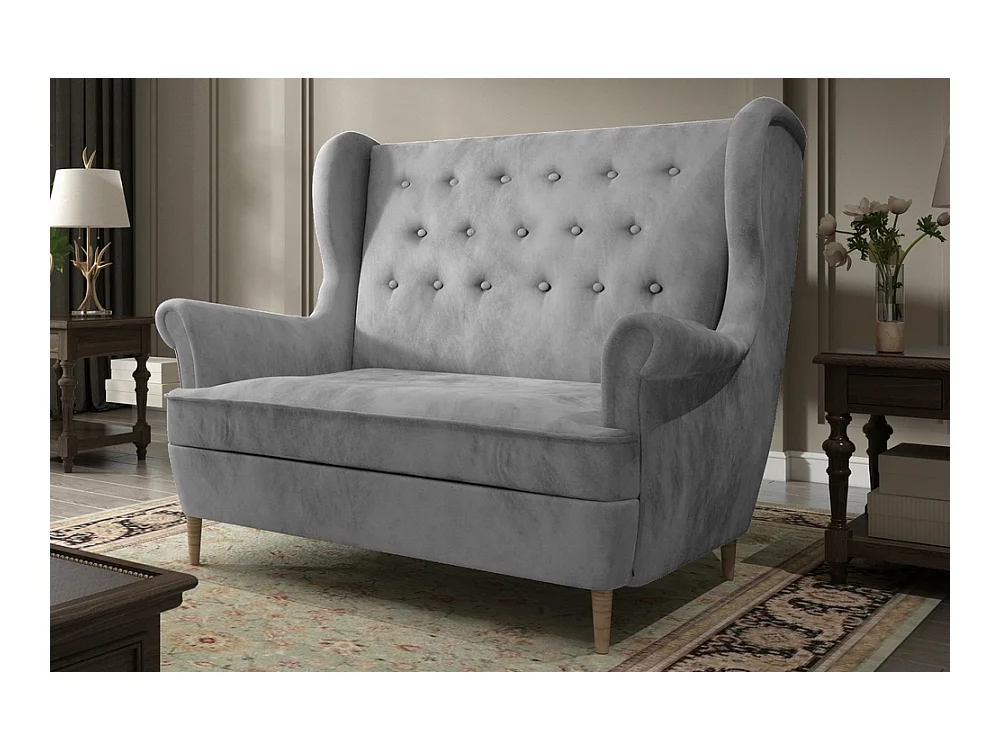 Canapé 2 places en tissu velours de catégorie Luxe, Gris - ARNAUD