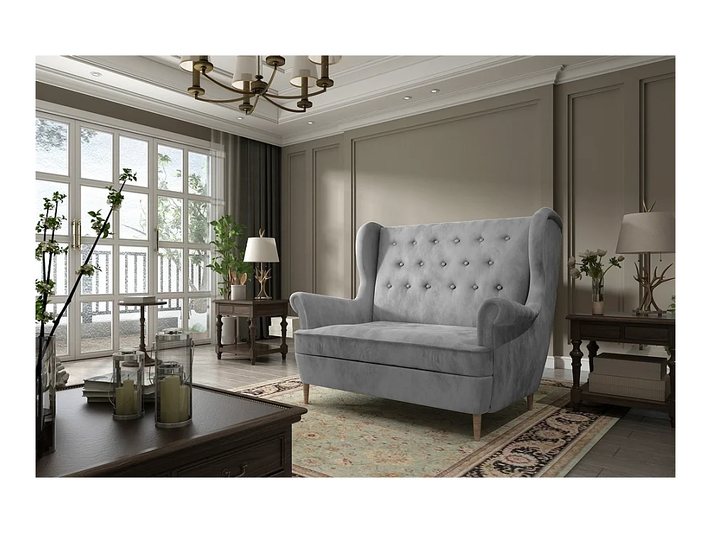 Canapé 2 places en tissu velours de catégorie Luxe, Gris - ARNAUD