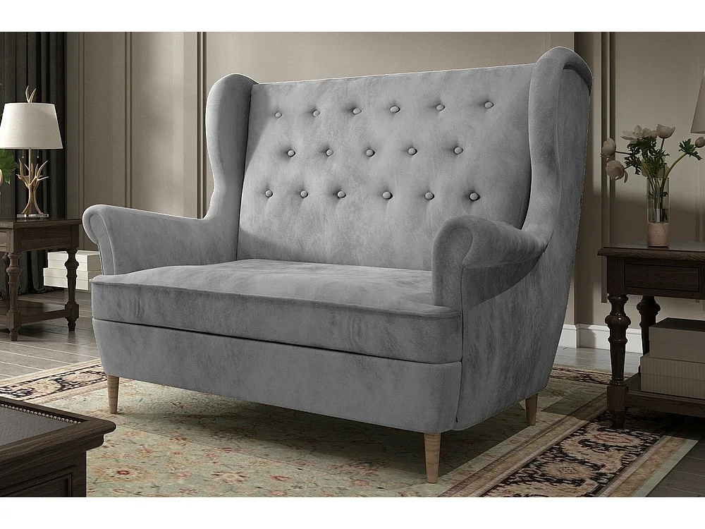 Canapé 2 places en tissu velours de catégorie Luxe, Gris - ARNAUD