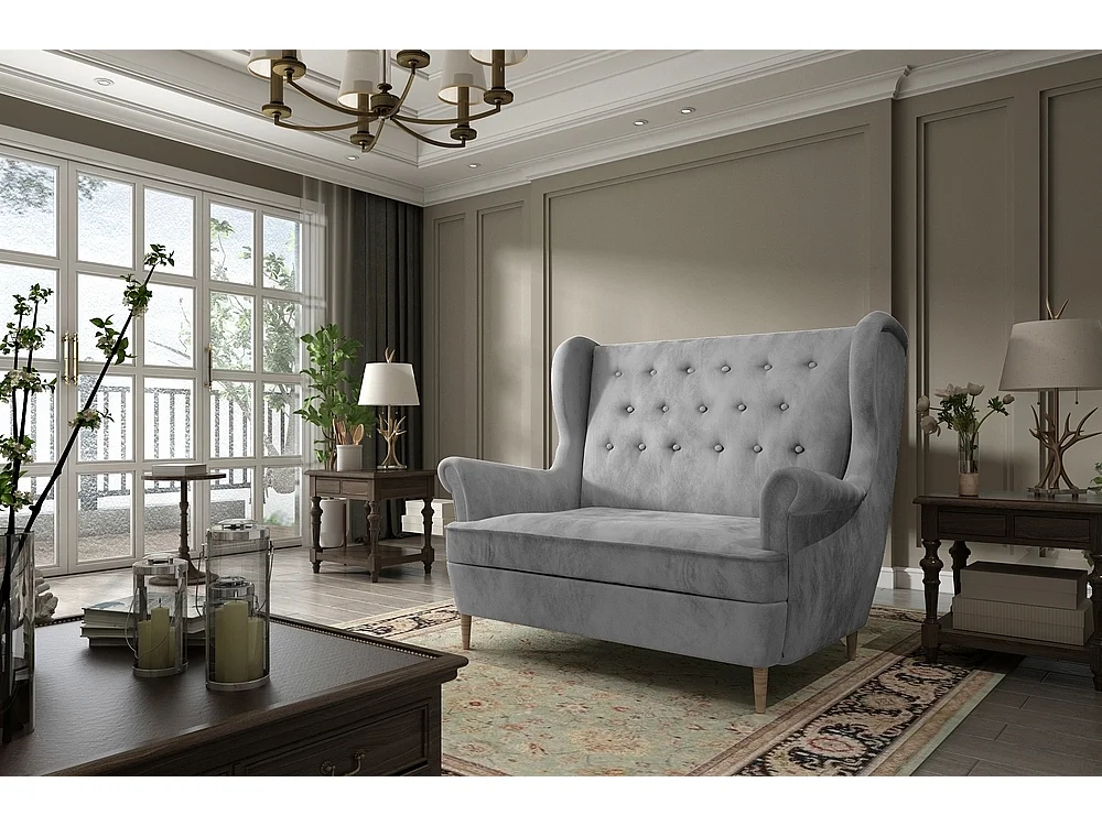 Canapé 2 places en tissu velours de catégorie Luxe, Gris - ARNAUD