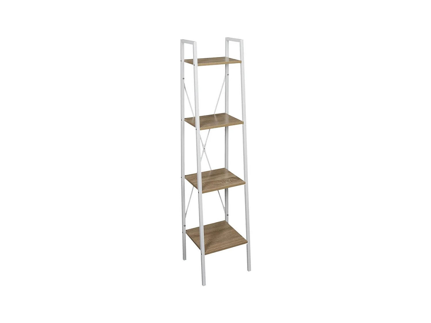LIETA - Etagère Colonne à 4 Niveaux Bois et Métal Blanc