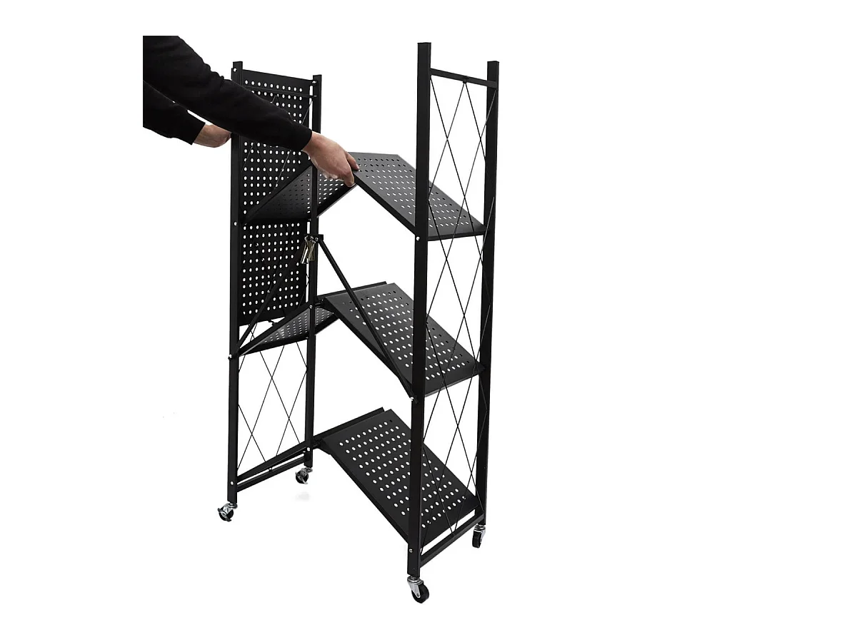 PLISS - Etagère Métallique Noire Pliable 4 Niveaux