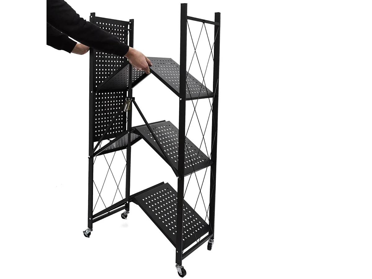 PLISS - Etagère Métallique Noire Pliable 4 Niveaux