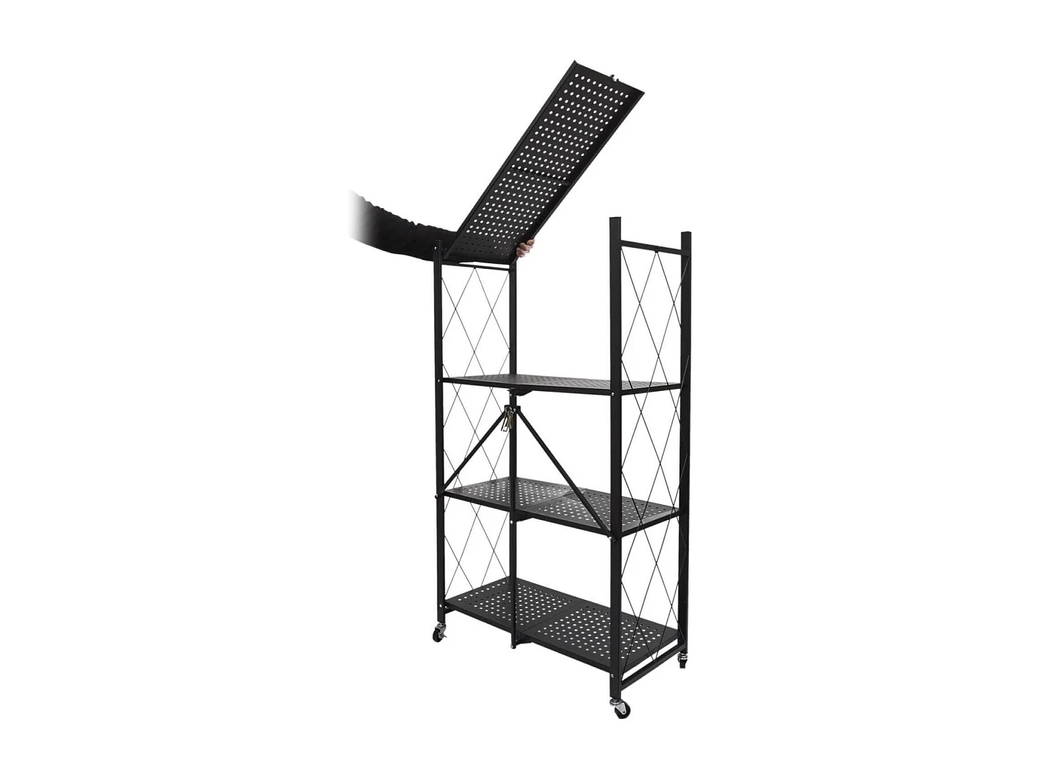 PLISS - Etagère Métallique Noire Pliable 4 Niveaux