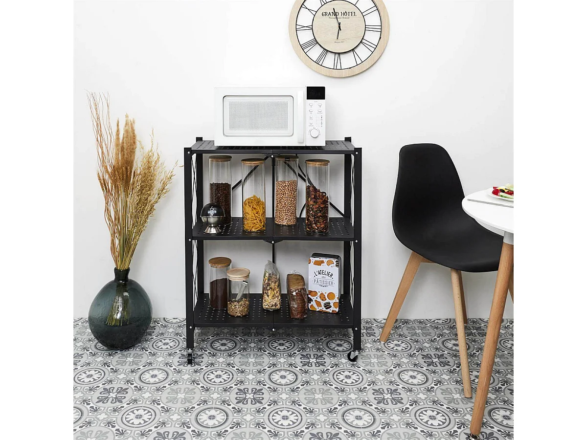 PLISS - Etagère Métallique Noire Pliable 3 Niveaux