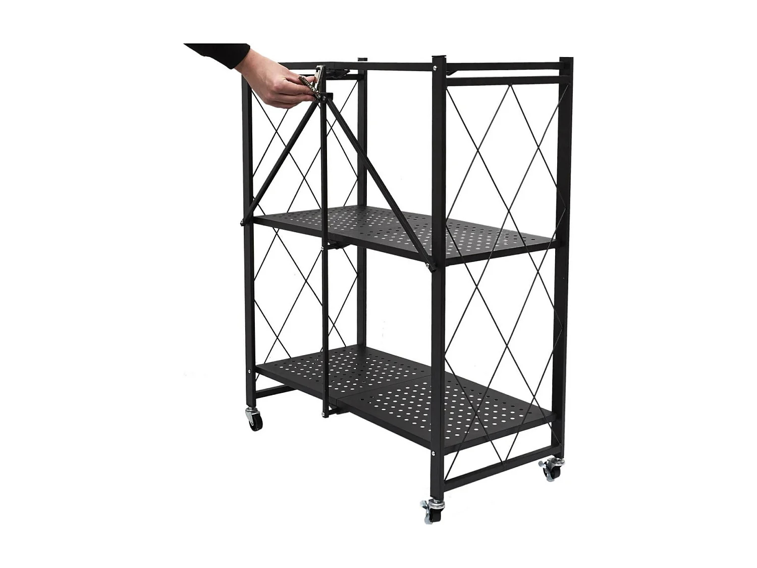 PLISS - Etagère Métallique Noire Pliable 3 Niveaux