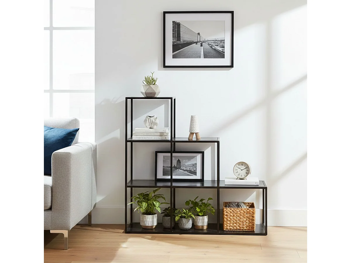 RUBEN - Etagère de Rangement en Acier Noir Vieilli