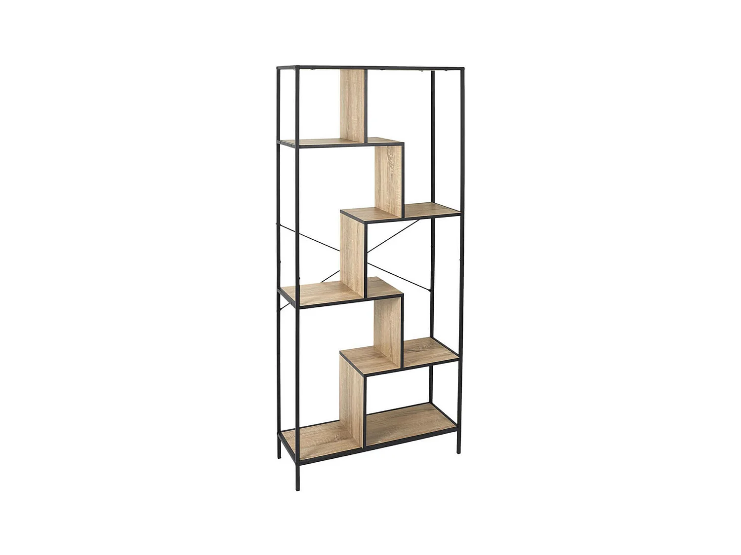 ENDIS - Etagère 6 Niveaux Aspect Bois et Métal Noir