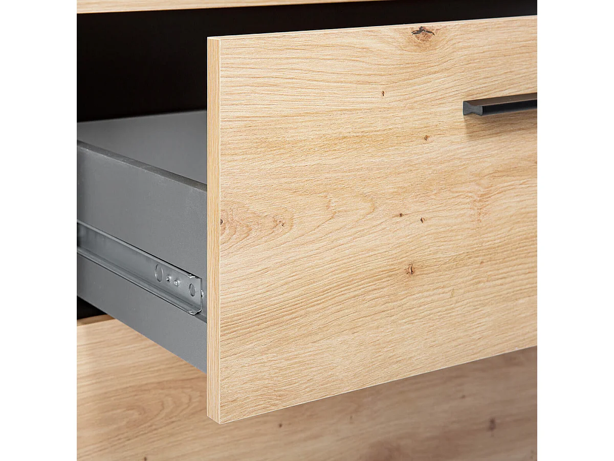 OCTOBER - Etagère 3 Niches 3 Tiroirs Gris et Effet Bois